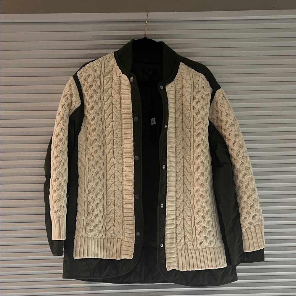 Rag & Bone Olive and Cream Cable Knit Jacket